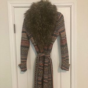 Anthropologie Angel of the North belted faux fur Sweater Coat